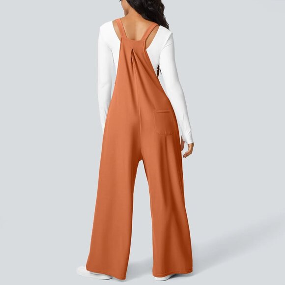 Halara Adjustable Strap Button Front Waffle Casual Overalls in Apricot Orange XS - Picture 2 of 11